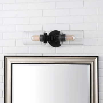 Jules Edison 16.5" Cylinder Iron/Seeded Glass Farmhouse Contemporary LED Wall Sconce - JONATHAN Y